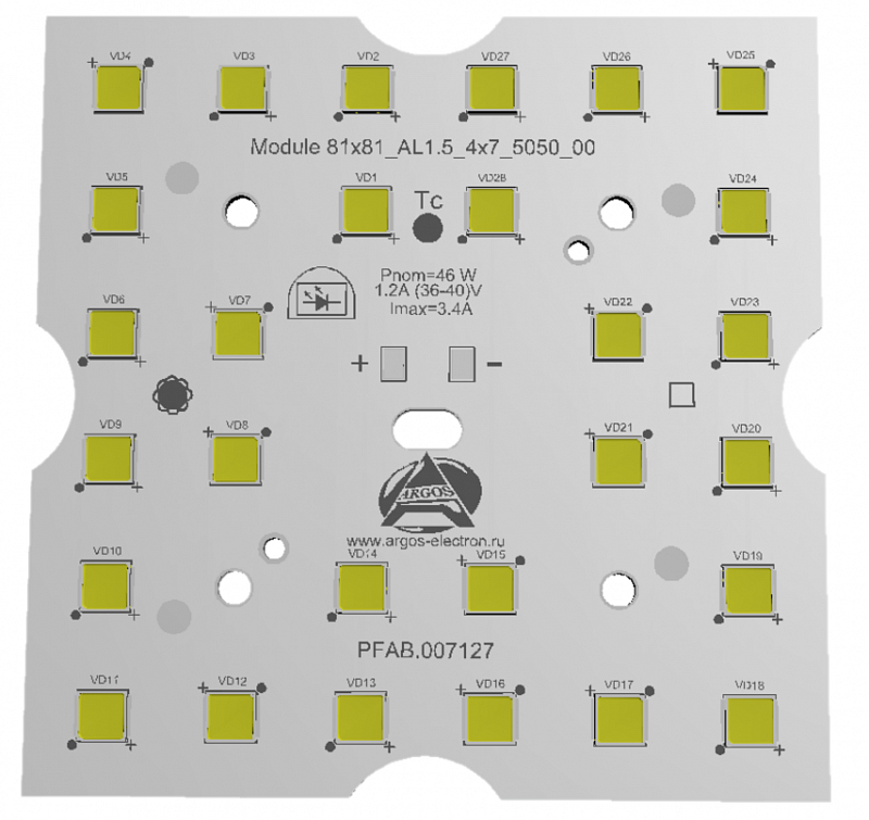 Светодиодный модуль MODULE 81x81 AL1.5 4x7 5050 750 QH2 АРГОС-ЭЛЕКТРОН  по лучшей цене с доставкой - интернет-магазин Прогрессивные решения