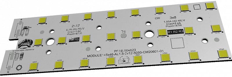 Светодиодный модуль MODULE 145x46 AL1.5 2x12 5050 QI1 740 АРГОС-ЭЛЕКТРОН  по лучшей цене с доставкой - интернет-магазин Прогрессивные решения