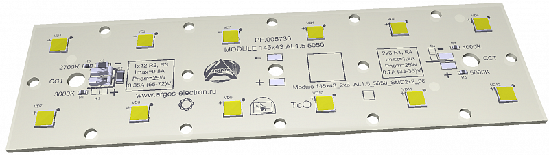 Светодиодный модуль MODULE 145x43 AL1.5 1x12 Refond 5050 QG2 CRI80 3000K SMD2X2