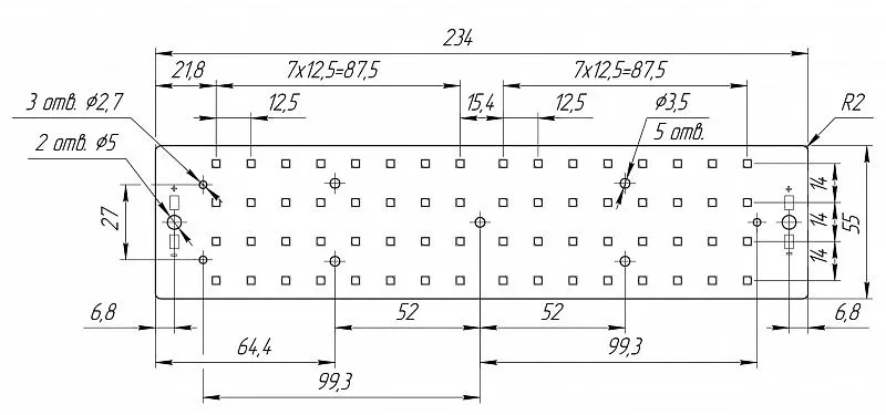 Светодиодный модуль Module 234x55 8x8 AL1.5 3030 750 АРГОС-ЭЛЕКТРОН  по лучшей цене с доставкой - интернет-магазин Прогрессивные решения