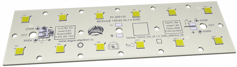 Светодиодный модуль MODULE 145x43 AL1.5 2x6 Refond 5050 QH2 CRI70 5000K SMD2X2 АРГОС-ЭЛЕКТРОН  по лучшей цене с доставкой - интернет-магазин Прогрессивные решения