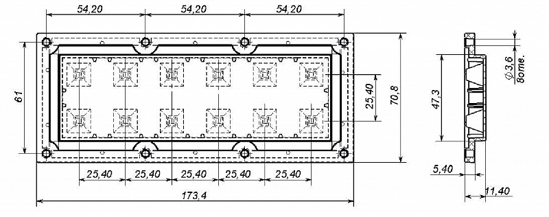 Вторичная оптика AMT-HB-173×70-5050(12)-60-SQ с уплотнителем АРГОС-ЭЛЕКТРОН  по лучшей цене с доставкой - интернет-магазин Прогрессивные решения