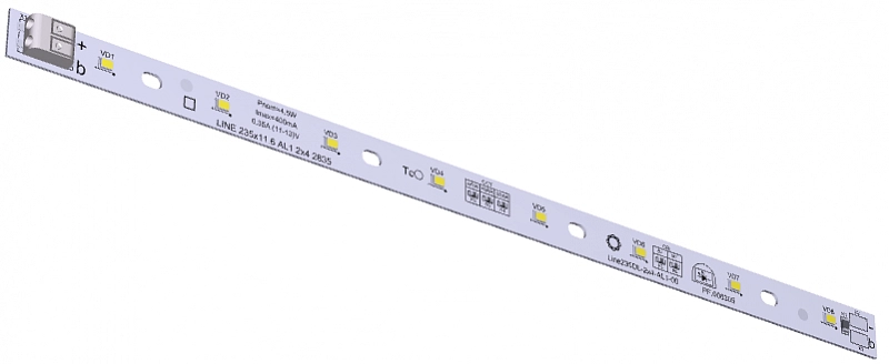 Светодиодный модуль LINE 235x11.6 AL1 2x4 Lumileds 2835 G CRI80 40K40E DL250 АРГОС-ЭЛЕКТРОН  по лучшей цене с доставкой - интернет-магазин Прогрессивные решения