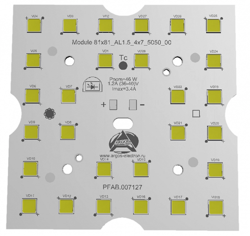 Светодиодный модуль MODULE 81x81 AL1.5 4x7 5050 740 QH2 АРГОС-ЭЛЕКТРОН  по лучшей цене с доставкой - интернет-магазин Прогрессивные решения