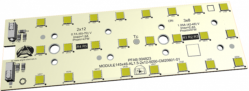Светодиодный модуль MODULE 145x46 AL1.5 2x12 5050 QI1 740 CM20601 АРГОС-ЭЛЕКТРОН  по лучшей цене с доставкой - интернет-магазин Прогрессивные решения